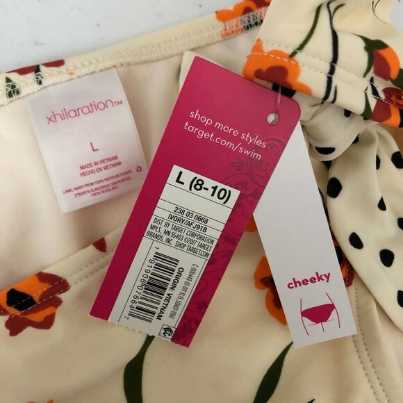 Xhilaration Womens Bikini Bottom Cheeky Floral Tie Sides Ivory Size L - Picture 3 of 4